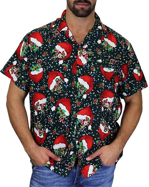 Men's Christmas Button Short Sleeve Shirt. Festive, Xmas Spirit. Fun ...