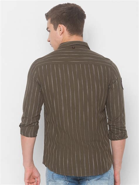 Spykar Men Military Green Cotton Slim Fit Shirt