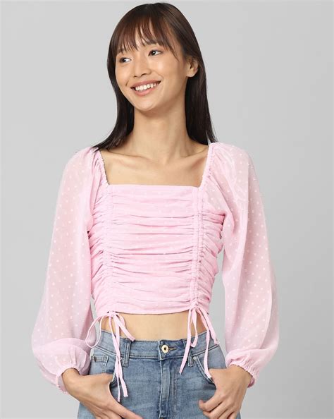 Pink Printed Cropped Top
