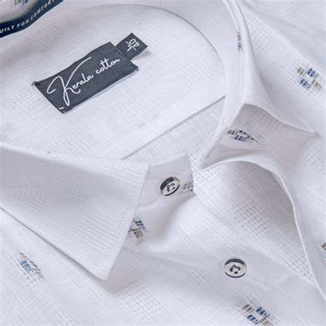 Linen Butta White With Plus Print Shirts For Men – Kerala Cotton