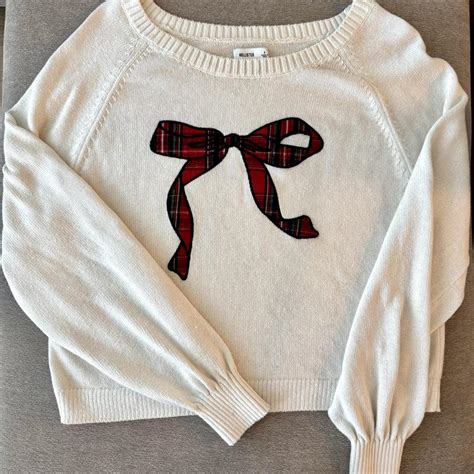 White and red plaid bow sweater. Hollister Co. US... | Depop