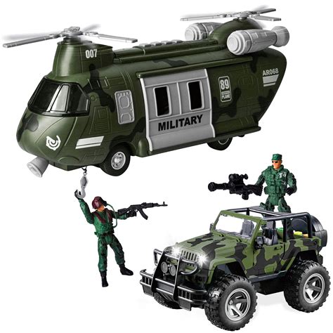 JOYIN Military Vehicles Toy Set of Friction Powered Transport ...