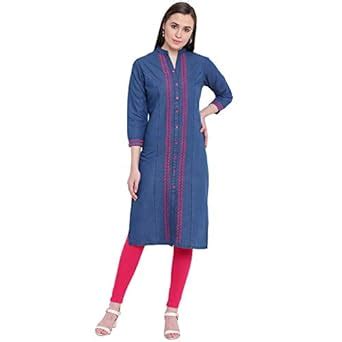 Buy BI AMMA Women's Denim Straight Kurta (JNE3343-KR-L_Blue_XXXX-Large ...