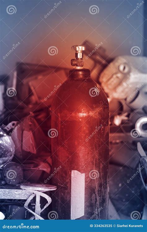 Valve On Oxygen Cylinder. Compressed Gas Cylinder For Oxygen, Nitrogen ...