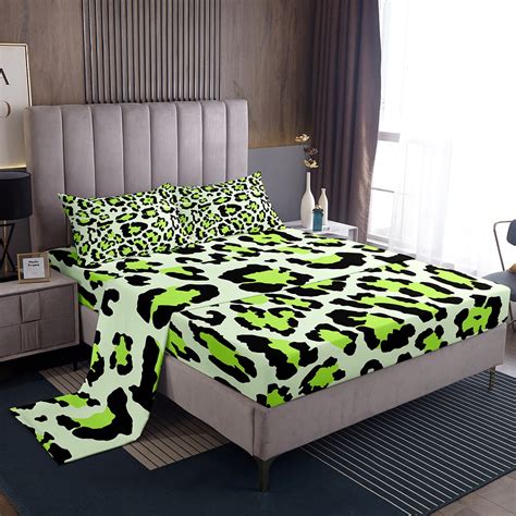 Erosebridal Cheetah Print King Sheets Green Leopard Print Bed Set ...