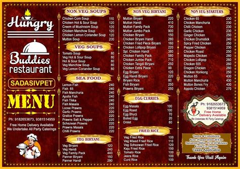 Menu at Hungry buddies restaurant, Sadashivpet