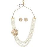 ZAVERI PEARLS Gold Tone Side Brooch Kundan & Layered Pearls Long ...