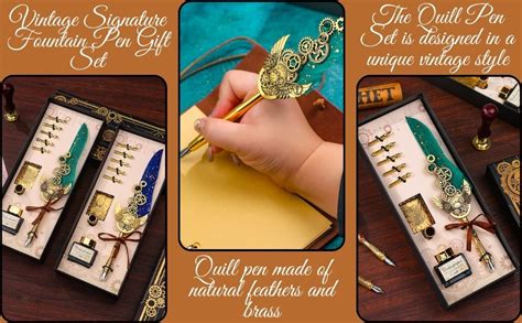 FunBlast Quill Feather Pen Set – Vintage Quill Dip Pen Set, 5 ...