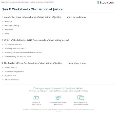 Quiz & Worksheet - Obstruction of Justice | Study.com