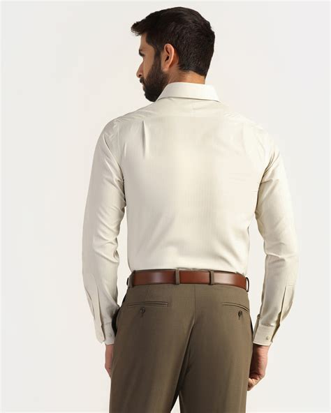 Buy Wagon UnWrinkle Beige Stripe Shirt Online India