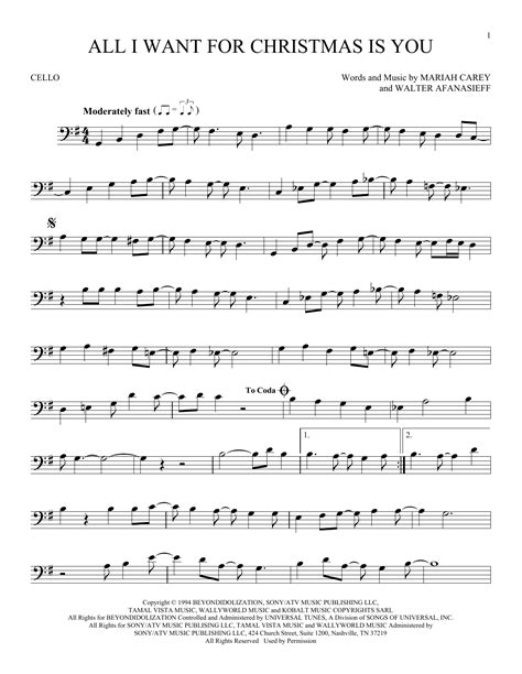 All I Want For Christmas Is You by Mariah Carey Sheet Music for Cello ...
