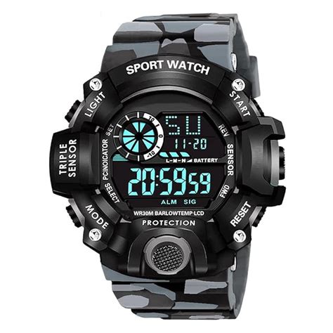 Shocknshop Digital Rubber Sports Multi Functional Black Dial Watch for ...