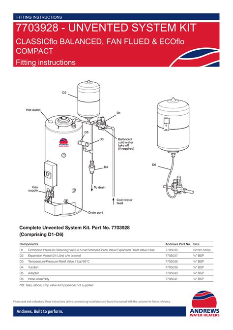 Andrews Unvented kit CLASSICflo, BALANCED, FANFLUED and ECOflo COMPACT Fitting Instructions ...