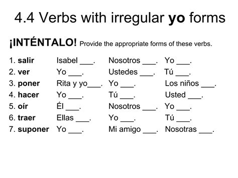 4.4 Verbs with irregular yo forms | PPT
