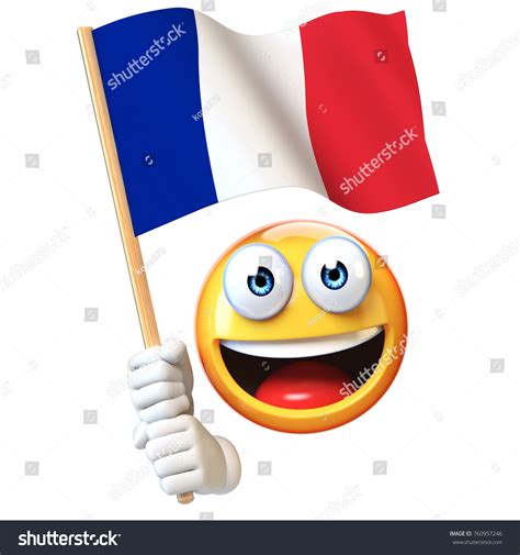 Emoji Holding French Flag Emoticon Waving: ilustrações stock 760957246 ...