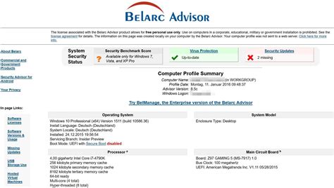 Belarc Advisor Download - Umfangreiche Systemanalyse Download