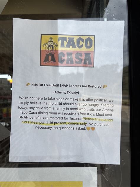 East Texas Taco Casa restaurants offering free kid's meals as SNAP runs out