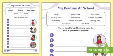 My Routine At School Worksheet (teacher made) - Twinkl