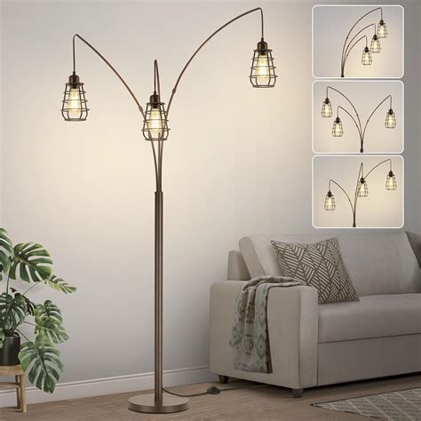 Boncoo Industrial Floor Lamp, 3 Light Arc Floor Lamps for Living Room ...