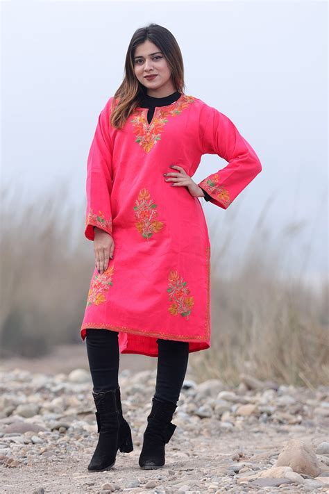 Pink color aari work embroidered kurti with new designer floral