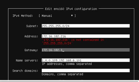 如何正确设置安装 Linux Ubuntu 20.04 服务器的子网掩码？错误：“172.16.182.216”不包含在“255.255 ...