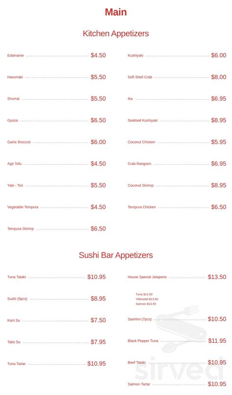 Ichiban Hibachi Steakhouse & Sushi Bar menu in Canton, Michigan, USA