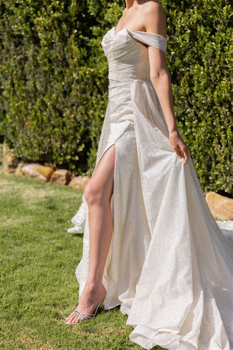 Glittery Tulle Fit-and-Flare Bridal Gown with a Removable Overskirt