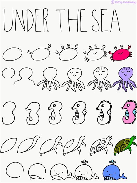 Easy Sea Creatures To Draw - MIT Printable