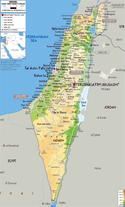 Large physical map of Israel with roads, cities and airports | Israel | Asia | Mapsland | Maps ...