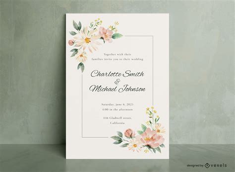 Watercolor Flowers Wedding Invitation Vector Download