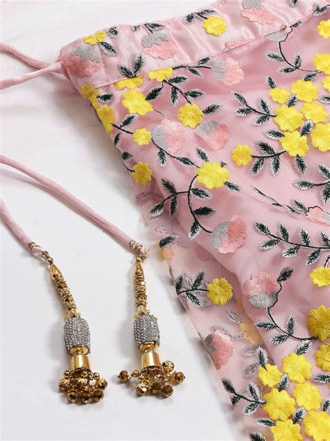 Buy Pink & Yellow Semi-Stitched Myntra Lehenga & Unstitched Blouse with ...