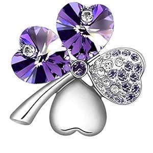 Buy Flashfight Ladies Clover Brooch Rhinestones Crystal Corsage Collar ...