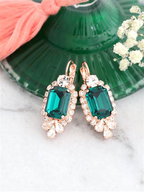 Emerald Drop Earrings, Emerald Green Crystal Bridal Earrings, Green ...