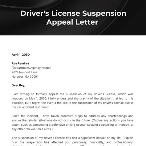 Driver's License Suspension Appeal Letter Template - Edit Online ...