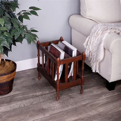 Vintage Spindle Series: Solid Wood Magazine Rack in Rich Walnut Finish ...