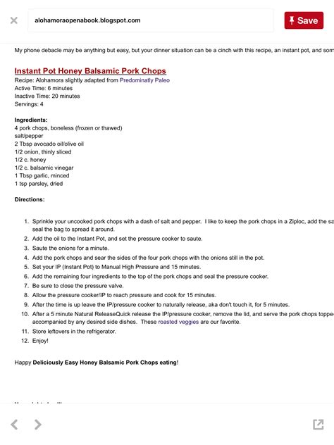 Instant Pot Honey Balsamic Pork Chops