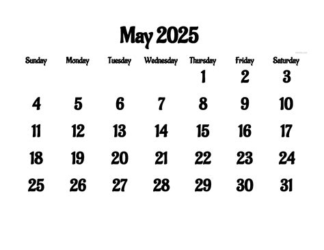 May Calendar 2025 | Free Printable PDF, XLS and PNG