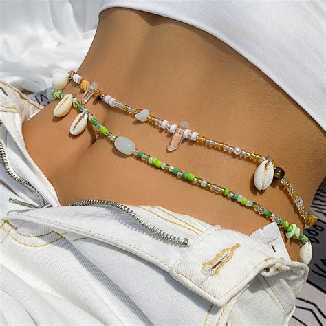2pcs/set Bohemian Beaded Waist Chain, Creative Shell Natural Stone ...