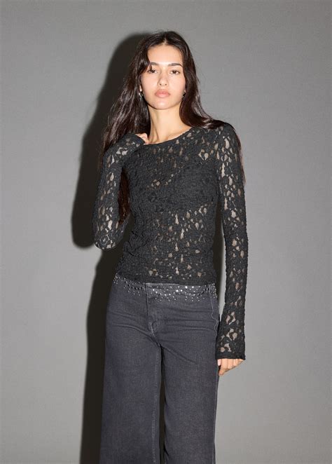 Long sleeve lace T-shirt - Teen | MANGO USA