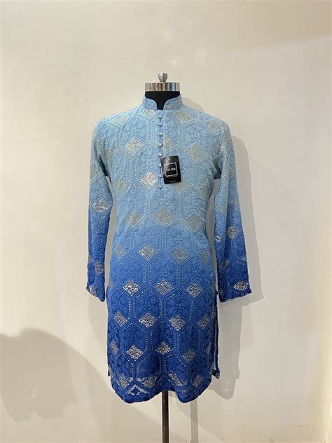 Ombre Dyed Chikankari Kurta Set With Sequins – Devyom Sherwani Store