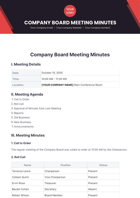Free Board of Directors Meeting Minutes Templates, Editable and Printable