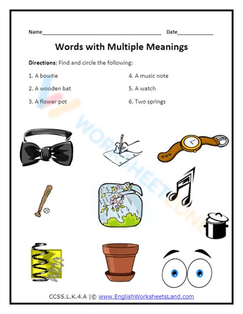 Free Multiple Meaning Words Worksheets For Teaching