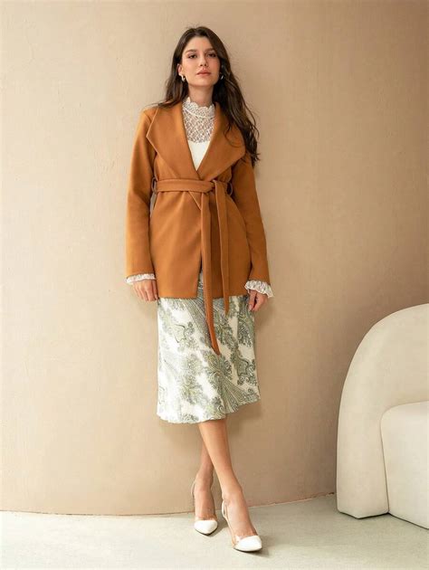 Aveloria Woolen Coat With Large Collar And Belt | SHEIN