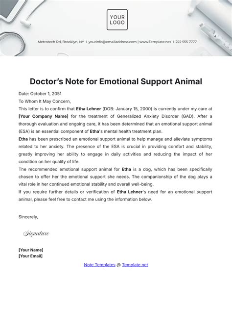 Emotional Support Animal Doctor Letter Template - prntbl ...