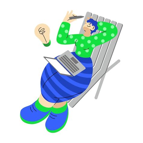 Premium Vector | A drawing of a woman laying on a bench with a laptop ...
