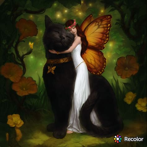 Fairy Artwork, Cat Artwork, Evvi Art, Fairy Pictures, Black Cat Art ...