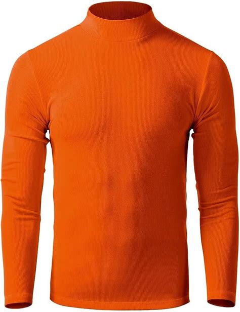 Men's Large Orange Mock Turtleneck Thermal Base Layer Top | Long Sleeve ...