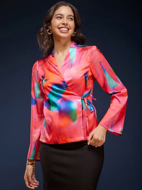 Buy Multicolour Abstract Print Satin Top Online | FableStreet