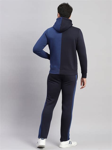 Buy Men Navy Blue Solid Hooded Full Sleeve Winter Tracksuit Online in ...