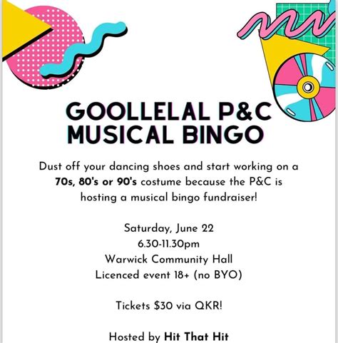 Goollelal P & C Musical Bingo!, Warwick Community Hall, Perth, 22 June ...
